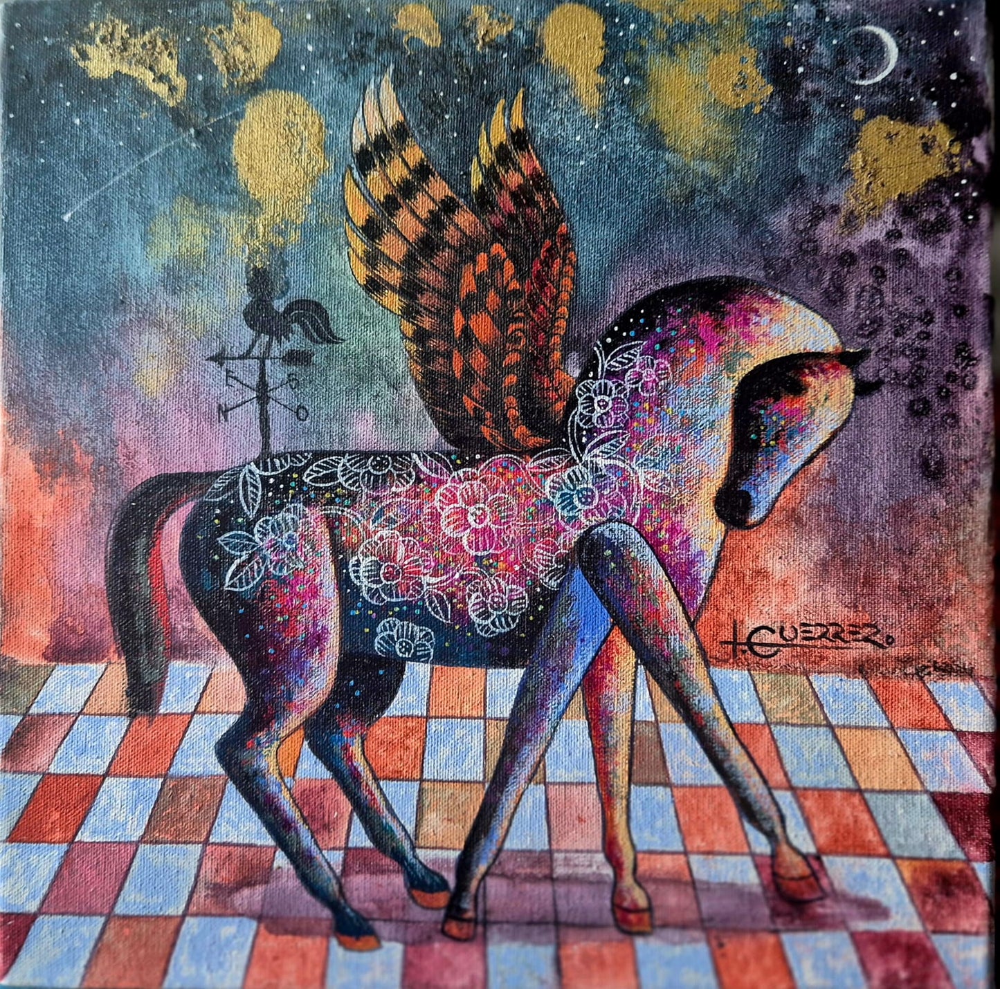 Ignacio Guerrero - Pegaso del cosmos  / Mixta  sobre tela  - 20 x 20 cm