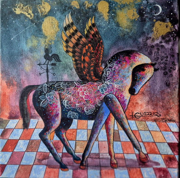 Ignacio Guerrero - Pegaso del cosmos  / Mixta  sobre tela  - 20 x 20 cm