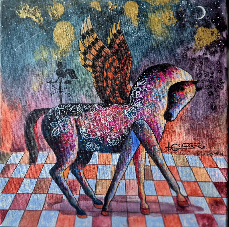 Ignacio Guerrero - Pegaso del cosmos  / Mixta  sobre tela  - 20 x 20 cm