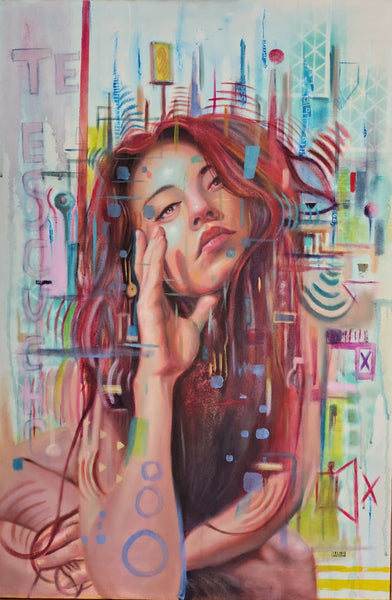 Anton Ayala  - Alguien que te escucha  / mixta  sobre lienzo  - 90 x 60 cm