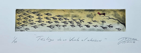 Javier Blancas  - Testigo de un vuelo al atardecer  / Grabado  sobre papel - 35 x 7 cm