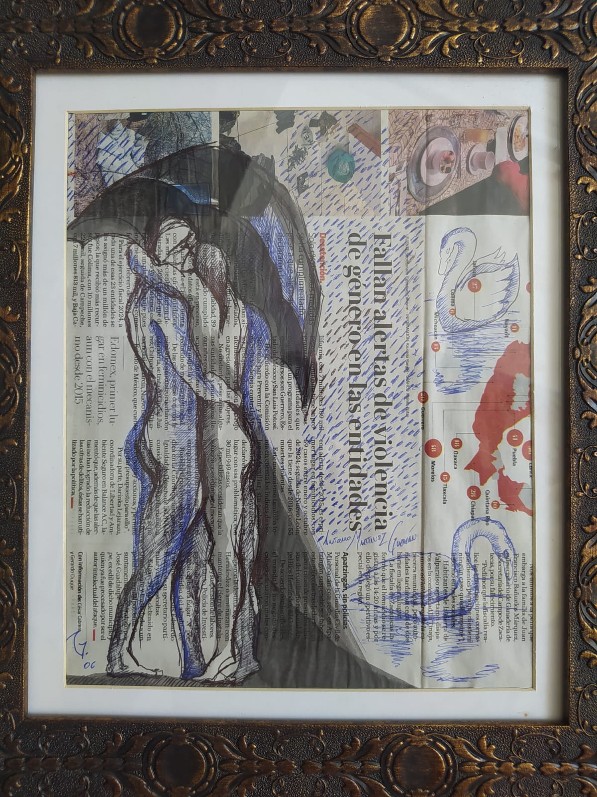 Antonio Marinez - La sombrilla en la entidad  / Tinta china / Técnica tinta china y pluma sobre papel periódico  - 40 x 35 cm