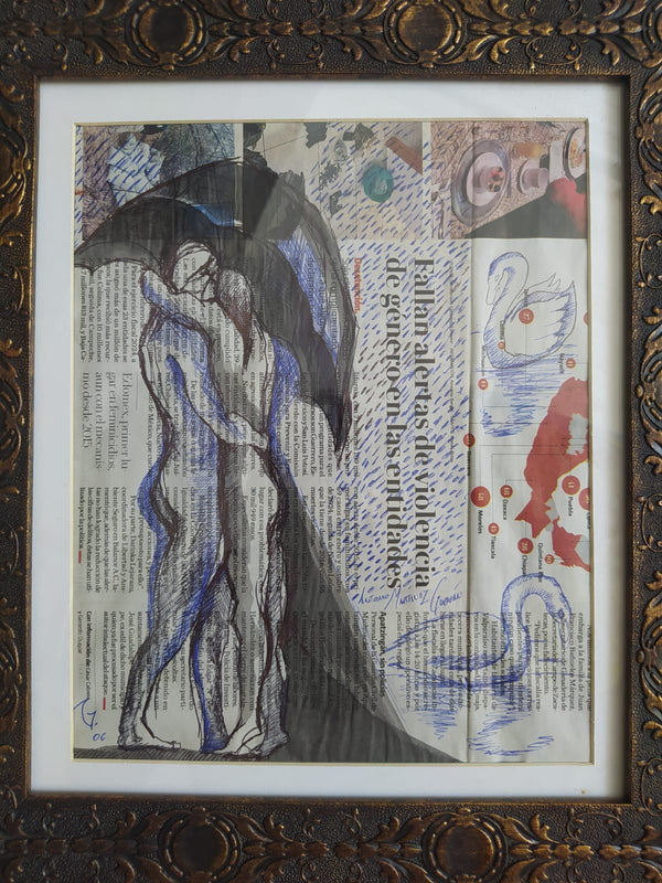 Antonio Marinez - La sombrilla en la entidad  / Tinta china / Técnica tinta china y pluma sobre papel periódico  - 40 x 35 cm