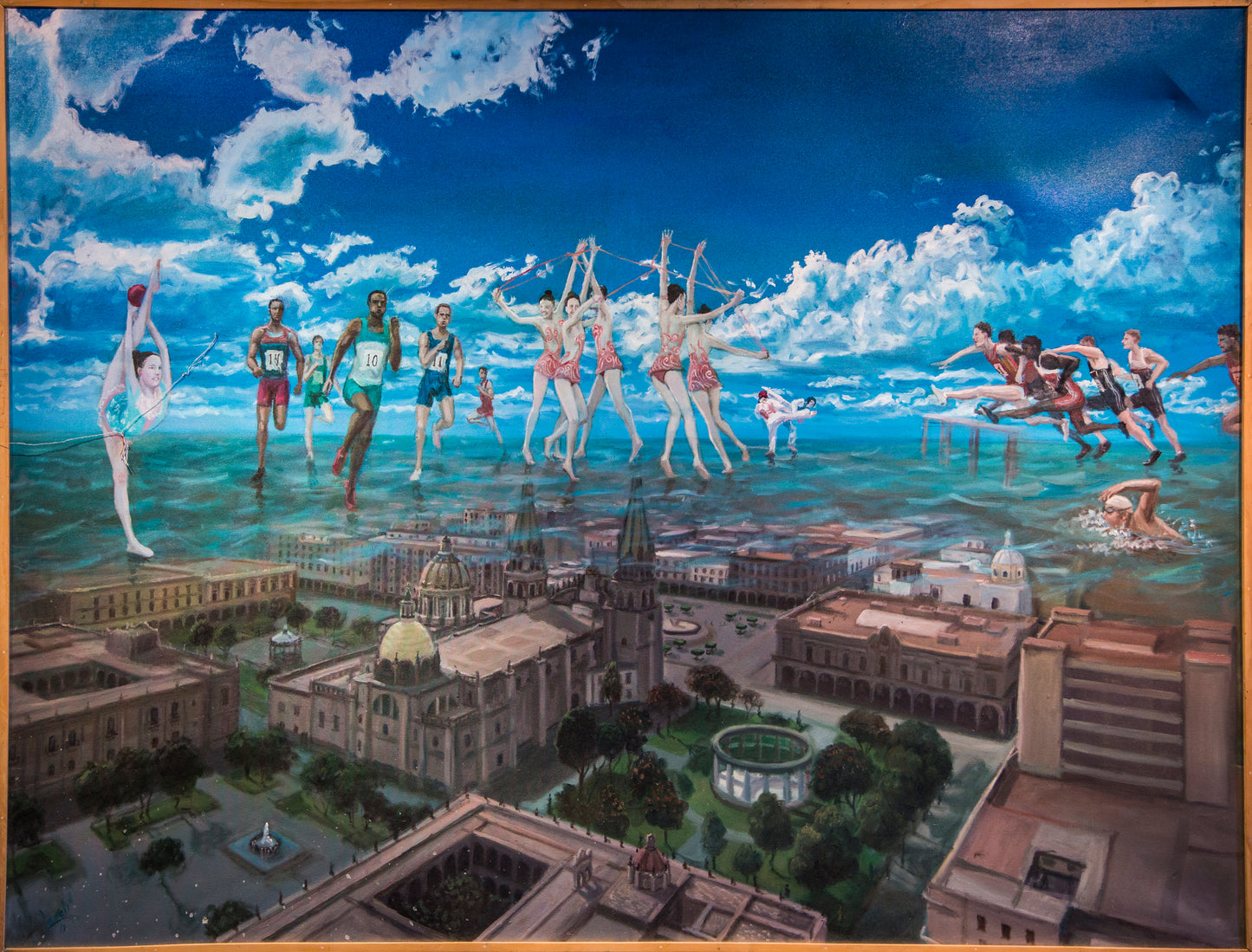 Hiran Lomeli – Sumergidos en el espiritu del deporte / Óleo  sobre tela – 120 x 160 cm – 1/1