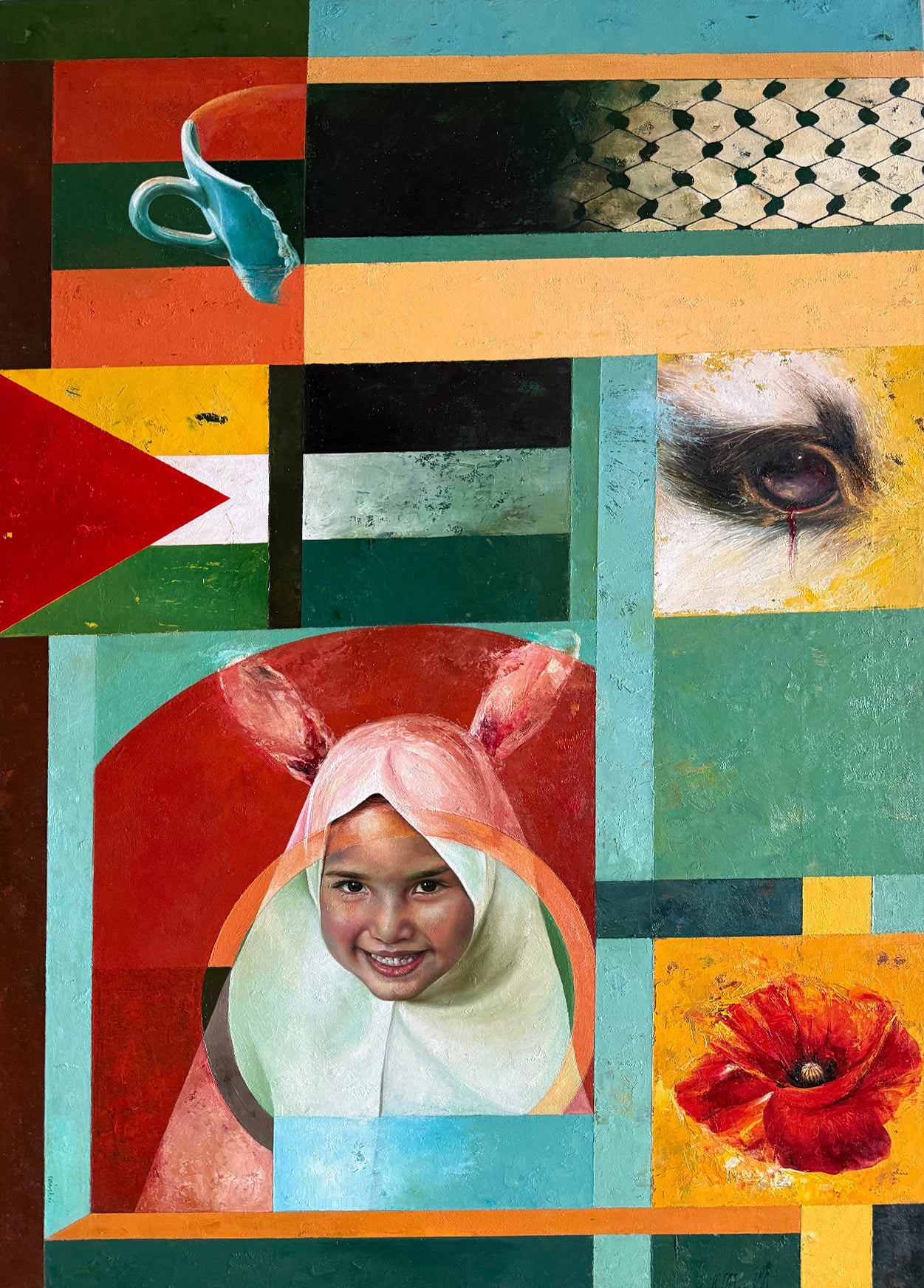 Waldo Saavedra  – Hind Rajab no tuvo la suerte de Alicia, pero yo la Bendigo. / Óleo  sobre lino – 67 x 95 cm – 1/1