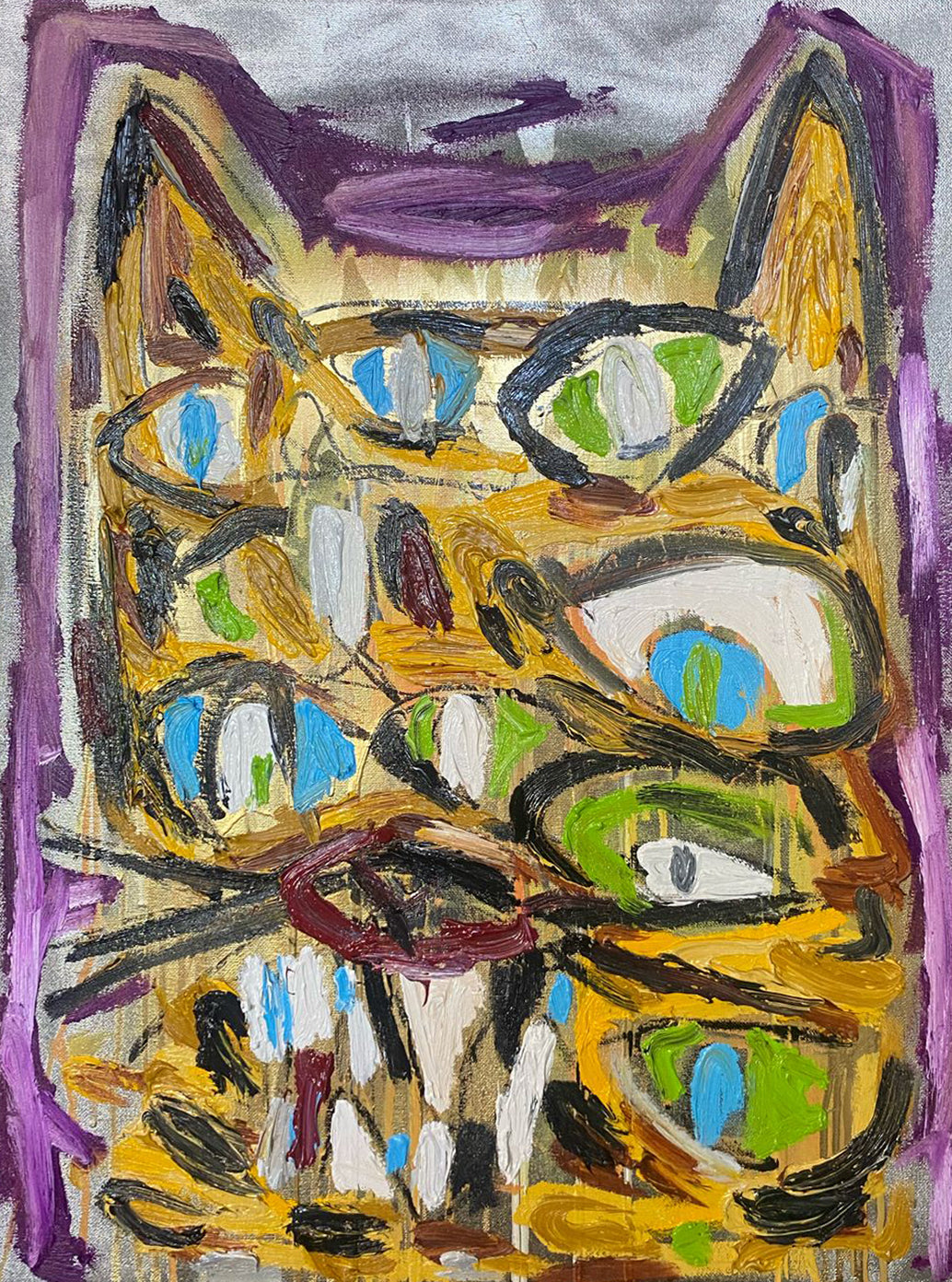 Feng Villalpando - Cabeza de jaguar / Mixta sobre tela - 90 x 70 cm