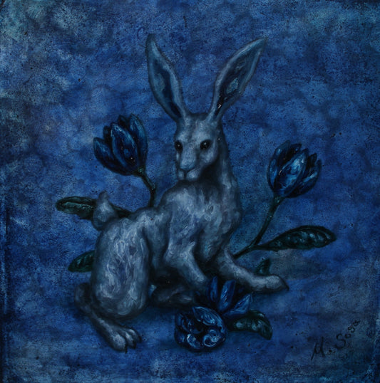 Lote 36 - Marco Sosa - Celeste / Mixta sobre mosaico vintage historico - 26 x 26 cm