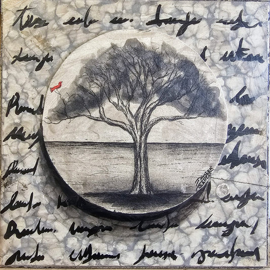 LOTE 074 / Javier Blancas - Textos que dejan huella  / Mixta sobre mosaico vintage histórico  - 26 x 26 cm