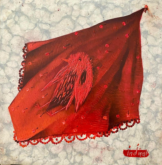 LOTE 049 / Indira Castellón - Estudio de servilletas de cocina (Rojo) / Óleo sobre mosaico vintage histórico - 26 x 26 cm