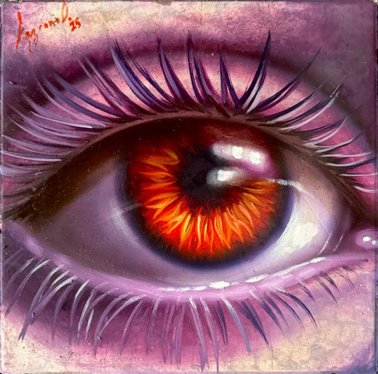 Rosario Lazcano - Trivisión cromática III / Óleo sobre mosaico vintage historico - 26 x 26 cm