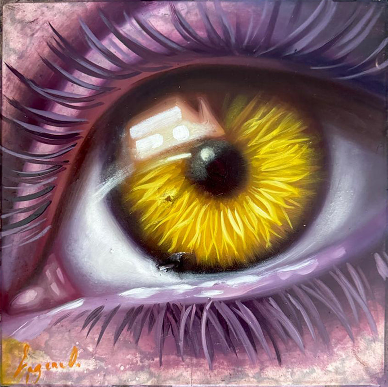 Rosario Lazcano – Trivisión cromática III (Amarillo) / Óleo sobre mosaico vintage histórico – 26 x 26 cm – 1/1