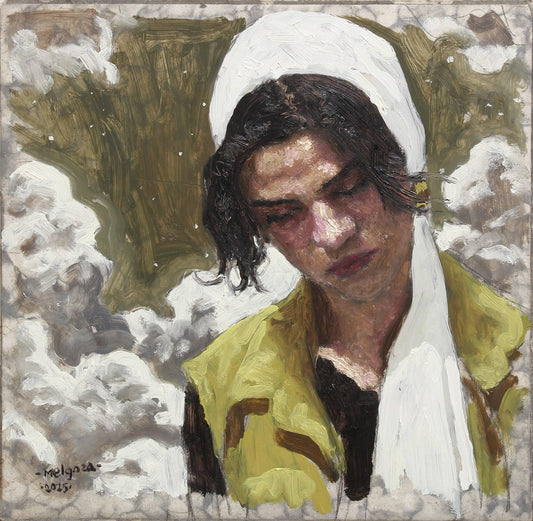 Angel Melgoza - El sonido de las nubes / Óleo sobre mosaico vintage historico - 26 x 26 cm