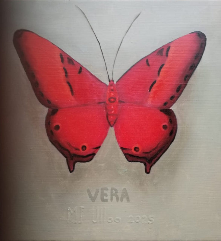 Moises Ulloa – Recuerdo II (Rojo) / Mixta sobre mosaico vintage histórico – 26 x 26 cm – 1/1