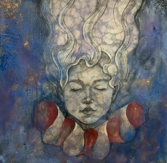 Karla Aguayo - Abismo / Óleo sobre mosaico vintage historico - 26 x 26 cm