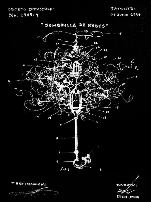 LOTE 050 / Eden Mir - Sombrilla de nubes / Acrílico sobre tela - 20 x 15 cm