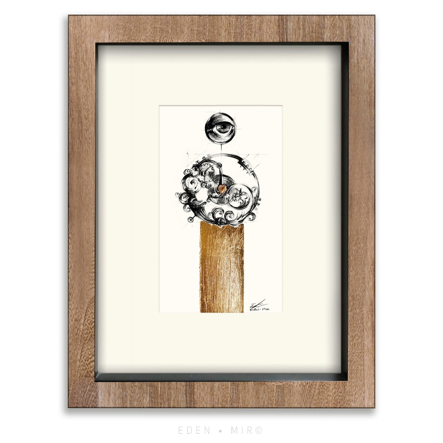 LOTE 015 / Eden Mir - Dinamocular / Tinta y hoja de oro sobre opalina marfíl - 15 x 9 cm