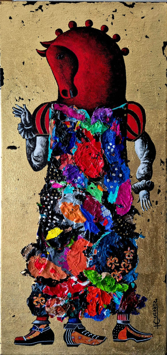 LOTE 013 / Ignacio Guerrero - El traje viejo del emperador / Hoja de oro y acrílico sobre tela - 50 x 25 cm