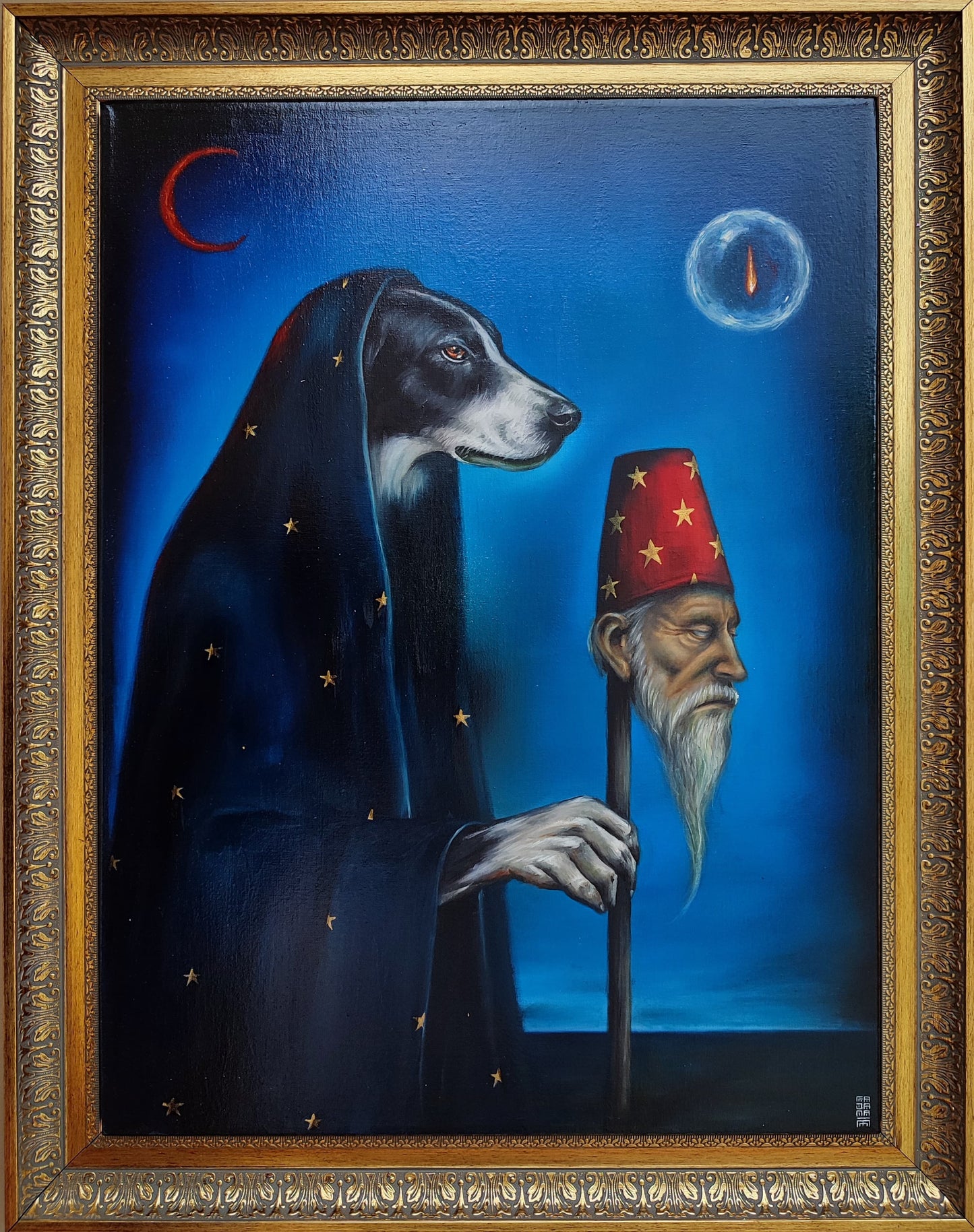 LOTE 034 / Antonio Fajama - El delirio del Nahual y la Luna / Óleo sobre tela - 80 x 60 cm