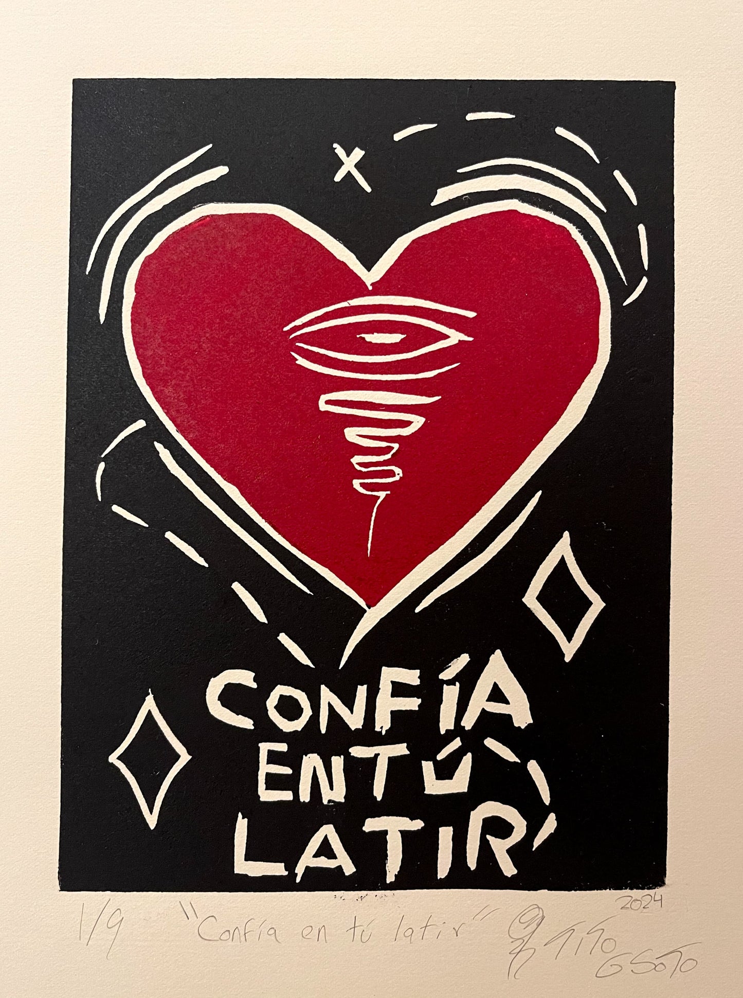 LOTE 011 / Tito GS - Confía en tú latir / Linóleo - 25 x 35 cm