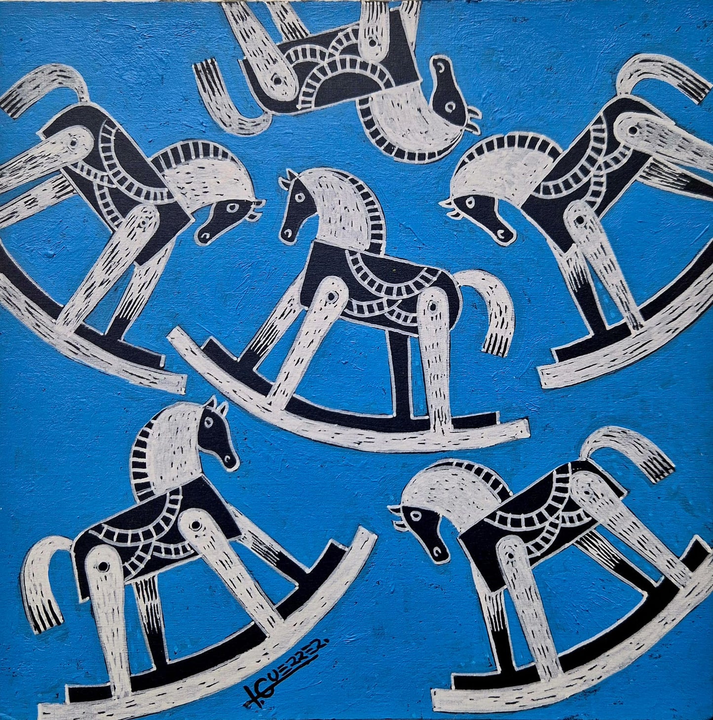 LOTE 004 / Ignacio Guerrero - Caballitos balancín / Tinta sobre papel - 15 x 15 cm