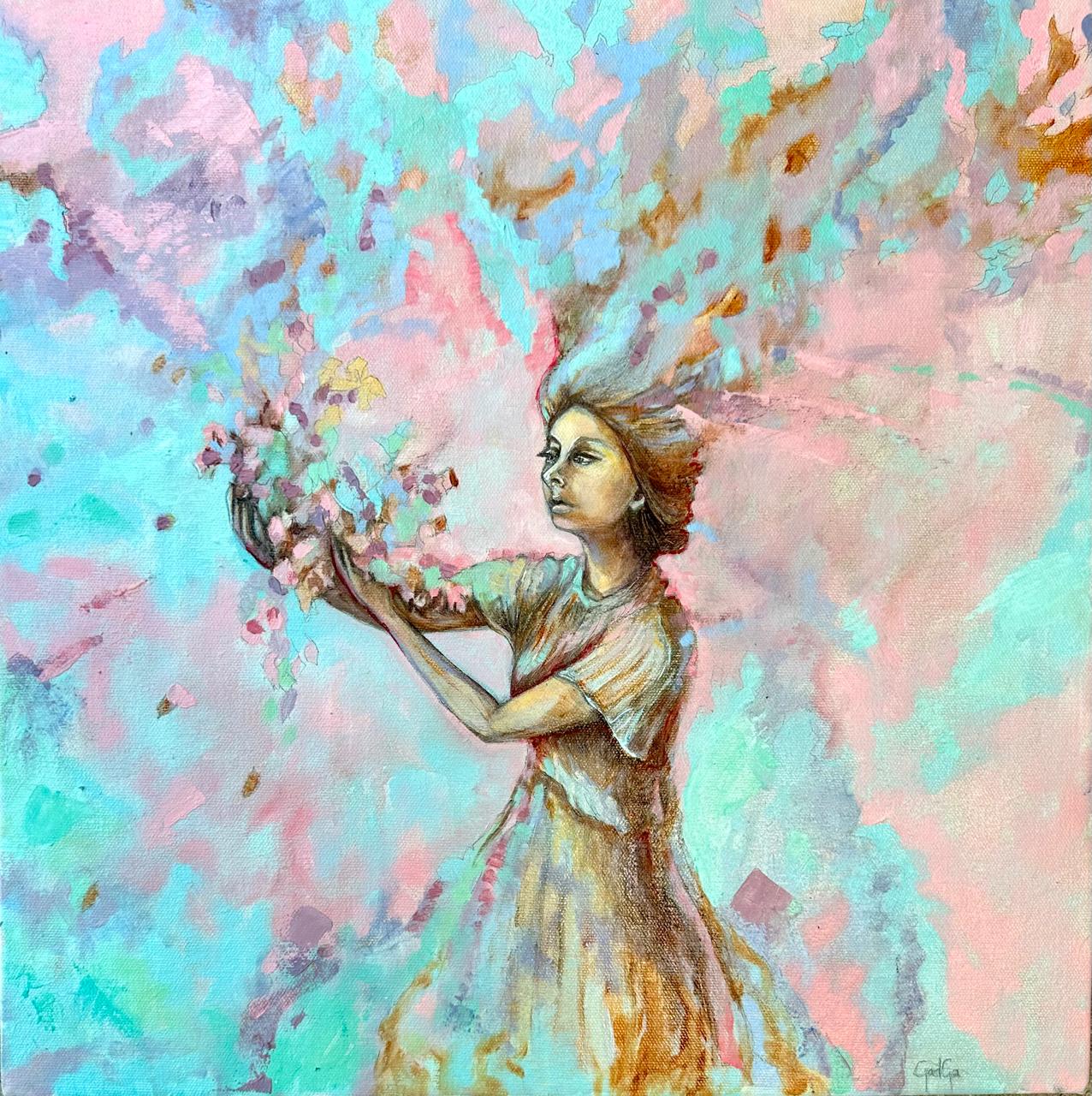 Lote 47: Jessica Gadga - Donde todo empieza a ser azul / Óleo sobre tela - 40 x 40 cm