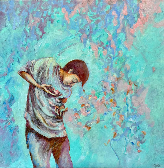 Lote 05: Jessica Gadga - Donde el cielo se eleva / Óleo sobre tela - 40 x 40 cm