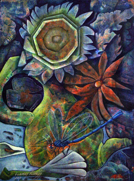 Lote 48: Carmen Alarcon - El dragón azul / Mixta sobre papel - 32 x 24.5 cm