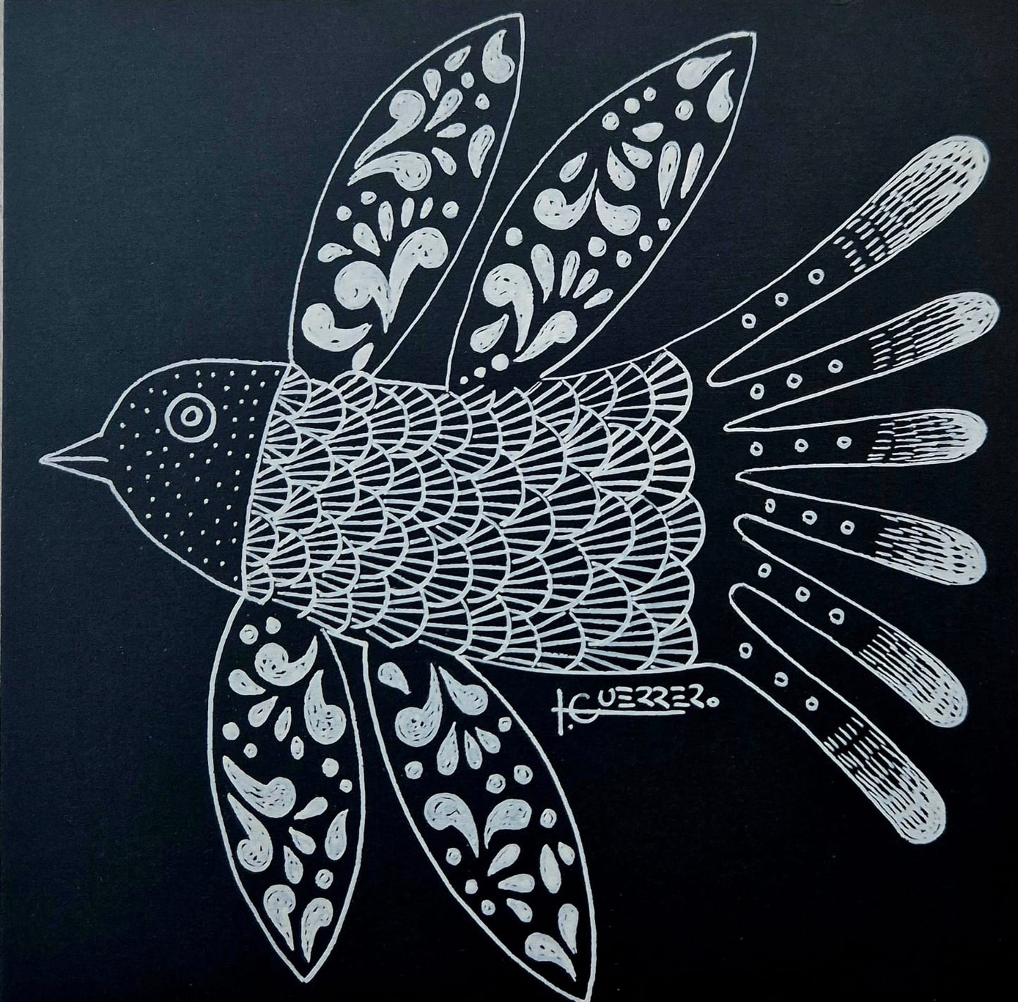 Lote 04: Ignacio Guerrero - Pájaro bello / Tinta sobre papel - 15 x 15 cm