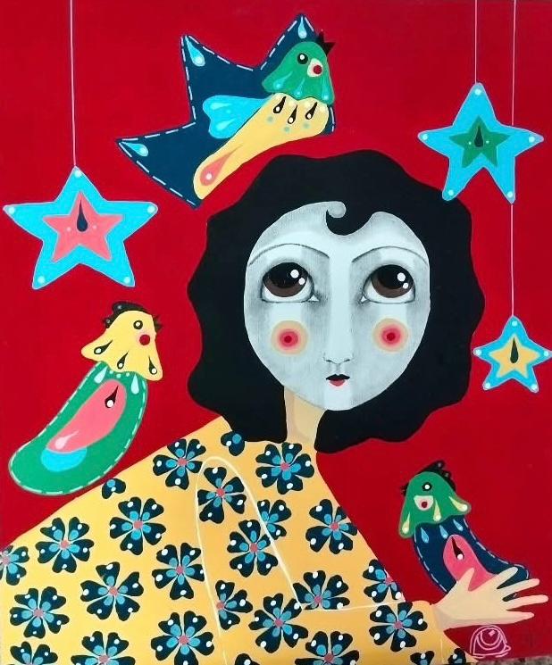 Lala Trewick – Reina de la estrellas / Mixta sobre lienzo – 50 x 60 cm – 1/1