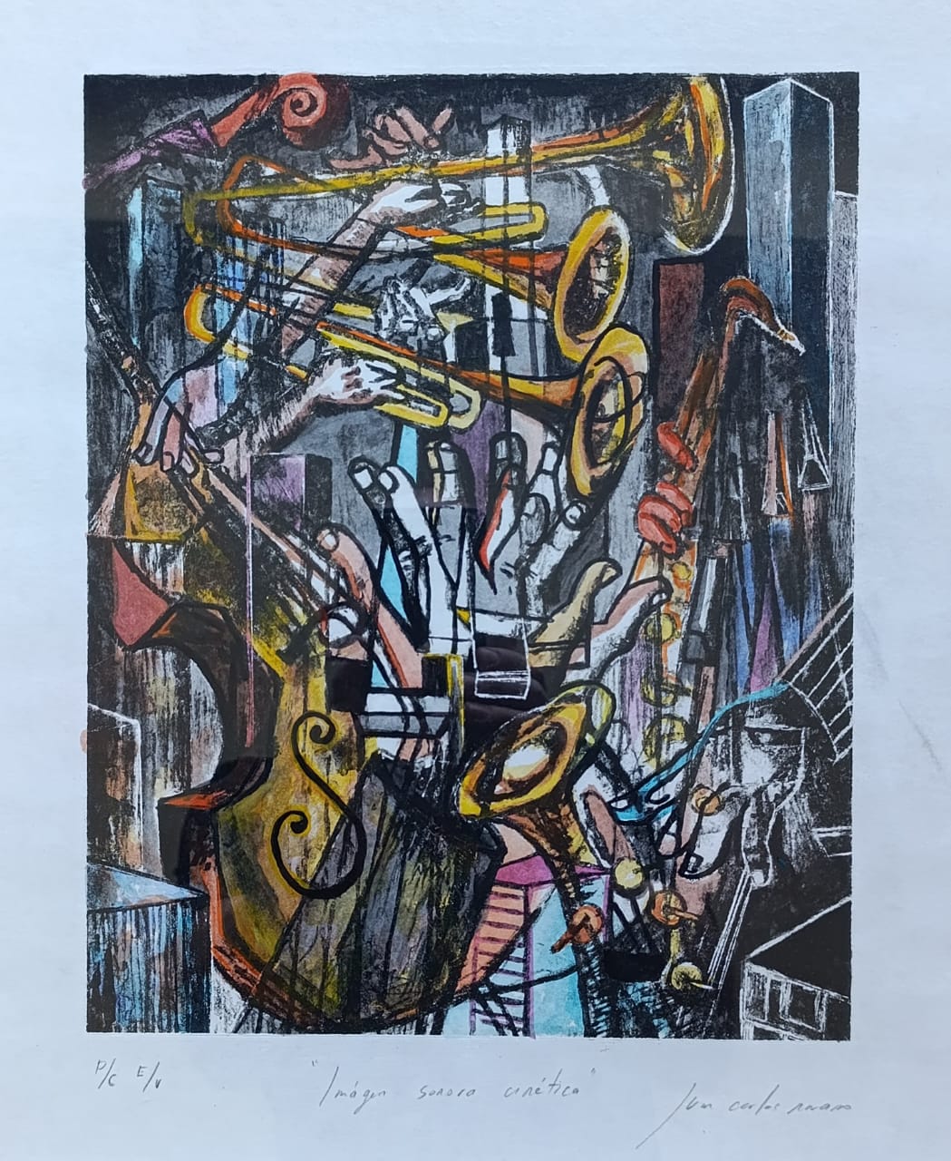 Juan Carlos Navarro – Imagen sonora cinética / Litografía, intervenido con color sobre papel – 35 x 44 cm – P/C E/V