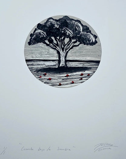 Javier Blancas - Cosecha bajo la sombra / monotipia  sobre papel - 30 x 30 cm - 1/1