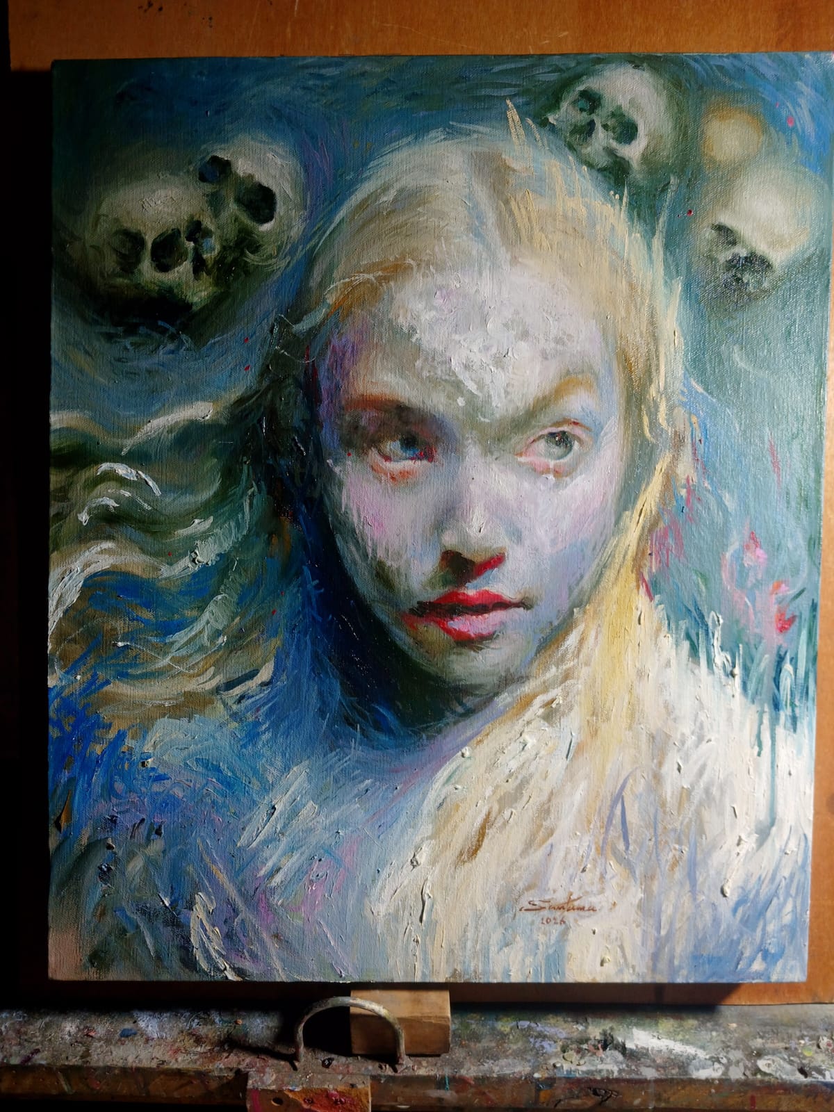 Salvador Santana - Flor en la laguna / Óleo sobre tela - 50 x 60 cm