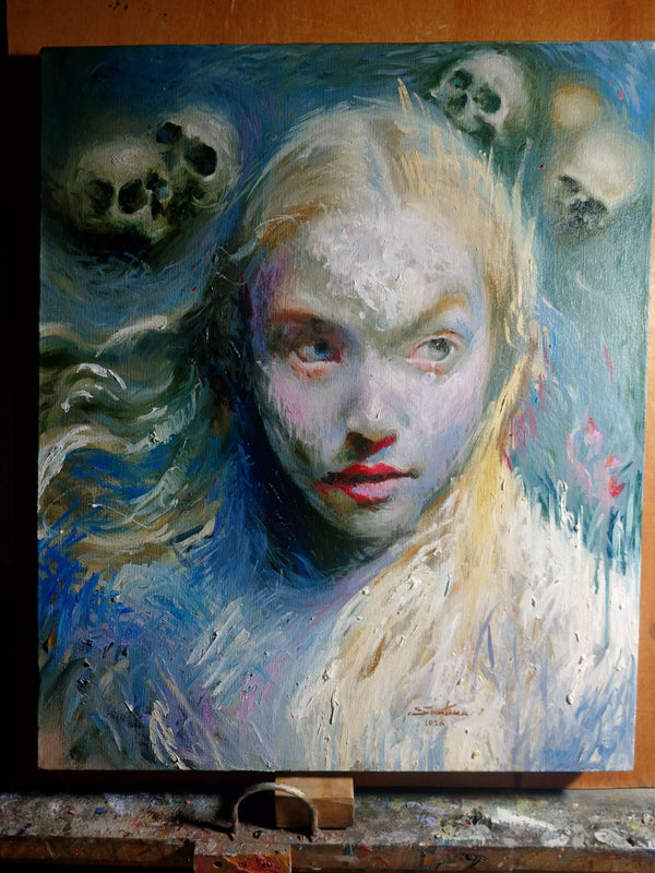Salvador Santana - Flor en la laguna / Óleo sobre tela - 50 x 60 cm
