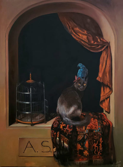Anastasia Sergeevna – Gato con perico / Óleo sobre tela – 60 x 80 cm – 1/1
