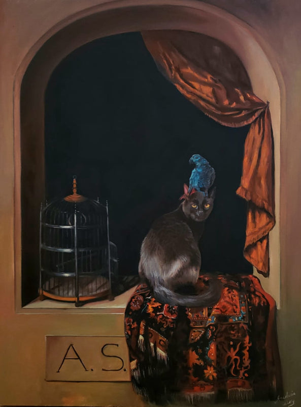 Anastasia Sergeevna – Gato con perico / Óleo sobre tela – 60 x 80 cm – 1/1