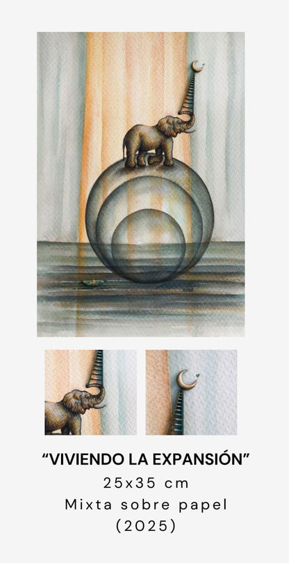 Blanca Garza - Viviendo la expansion  / mixta  sobre pepel  - 25 x 35 cm