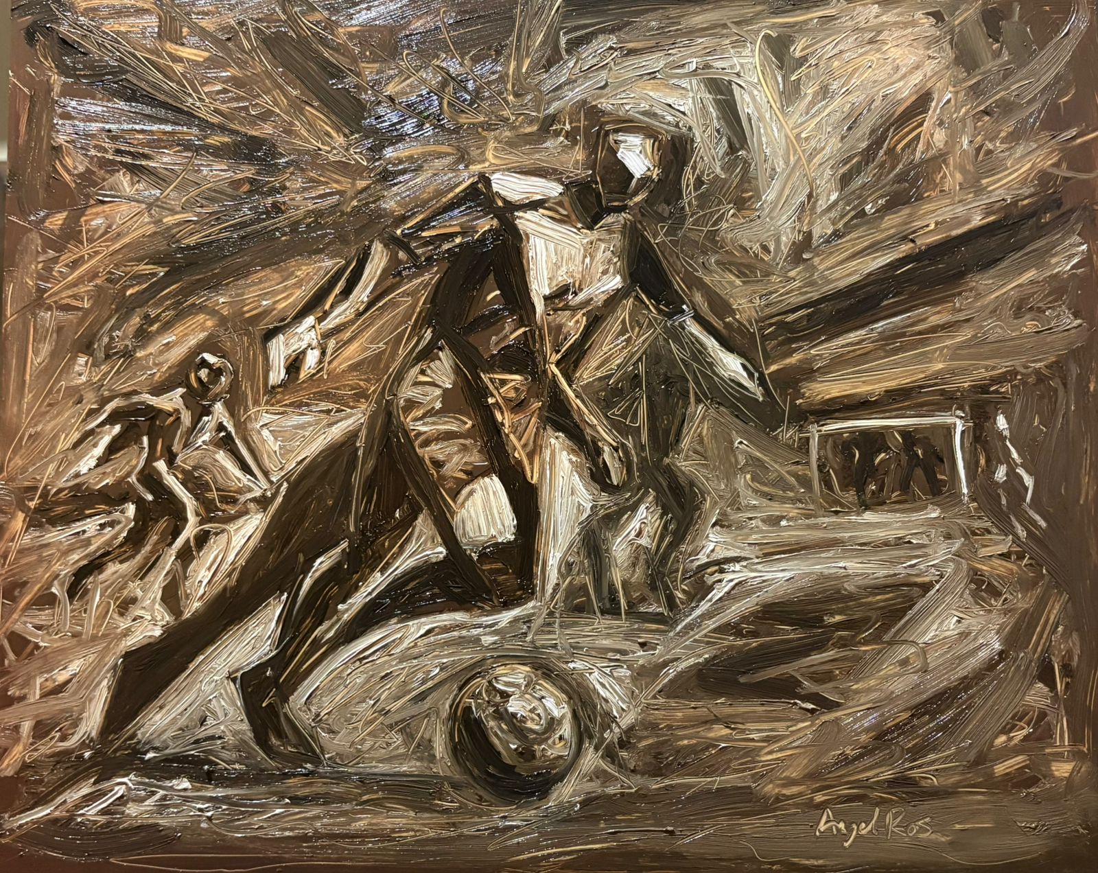 Angel Ros – Els guerrers de la pilota / Óleo sobre Estireno – 42 x 34 cm – 46023