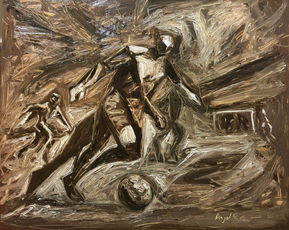 Angel Ros – El guerrero de la pelota / Óleo sobre Estireno – 42 x 34 cm – 1/1