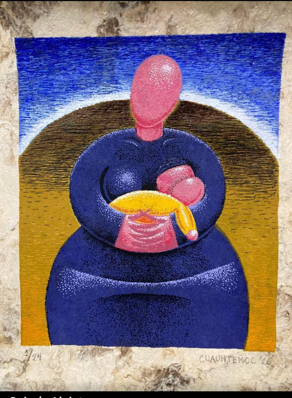 Cuauhtemoc García - Maternidad / Serigrafía sobre amate - 25 x 35 cm