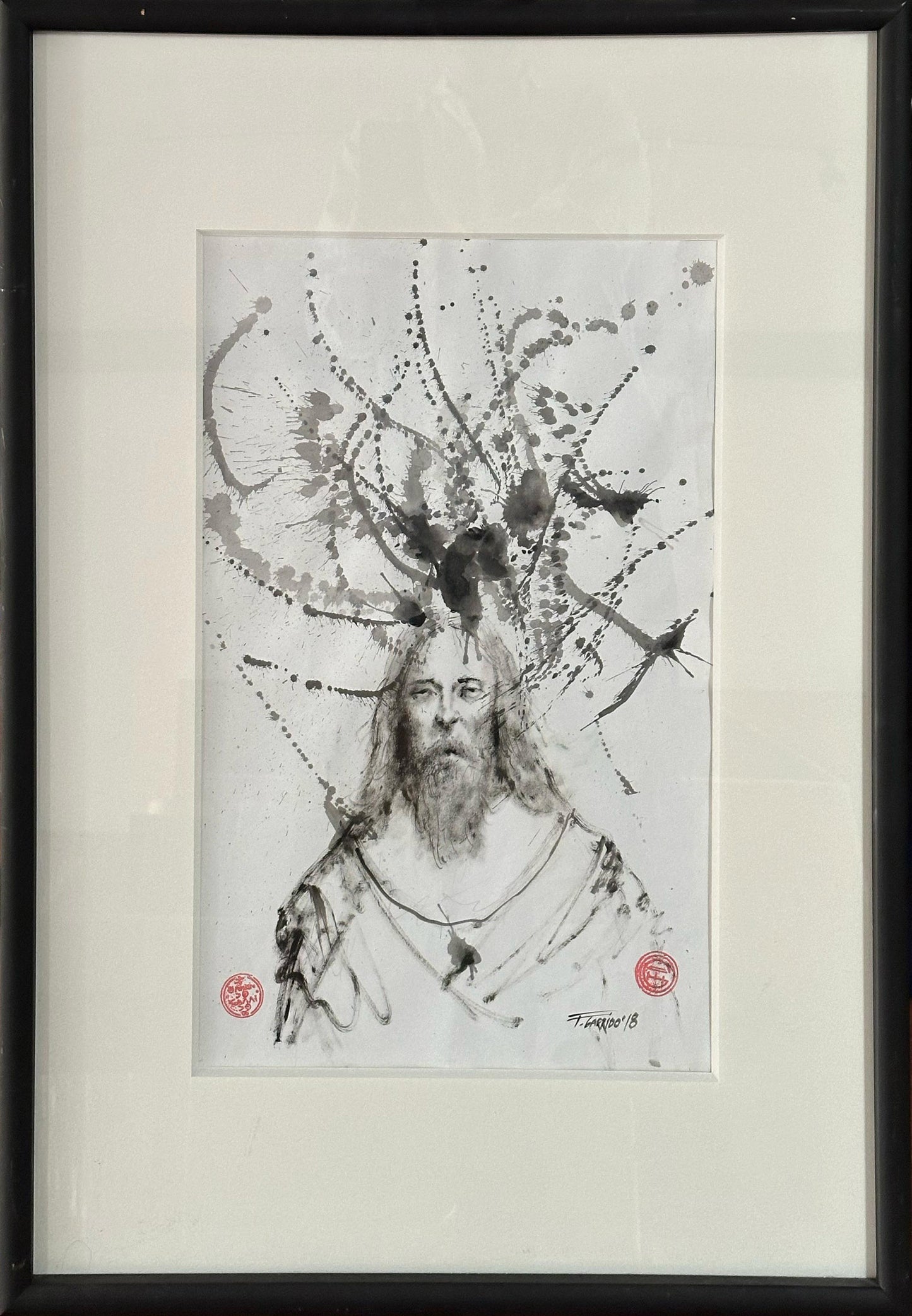 Fernando Garrido – ST. Personaje barbón con mancha / Tinta sobre papel – 32 x 49 cm – 1/1