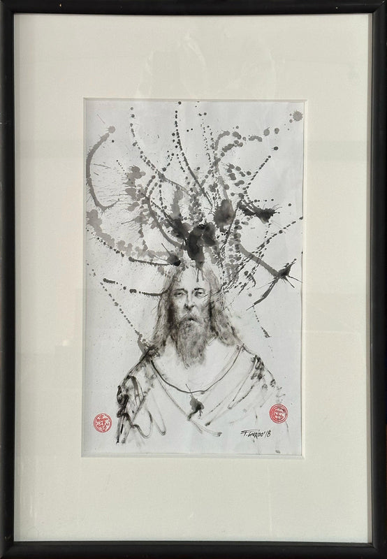 Fernando Garrido – S/T Personaje barbón con mancha / Tinta sobre papel – 32 x 49 cm – 1/1