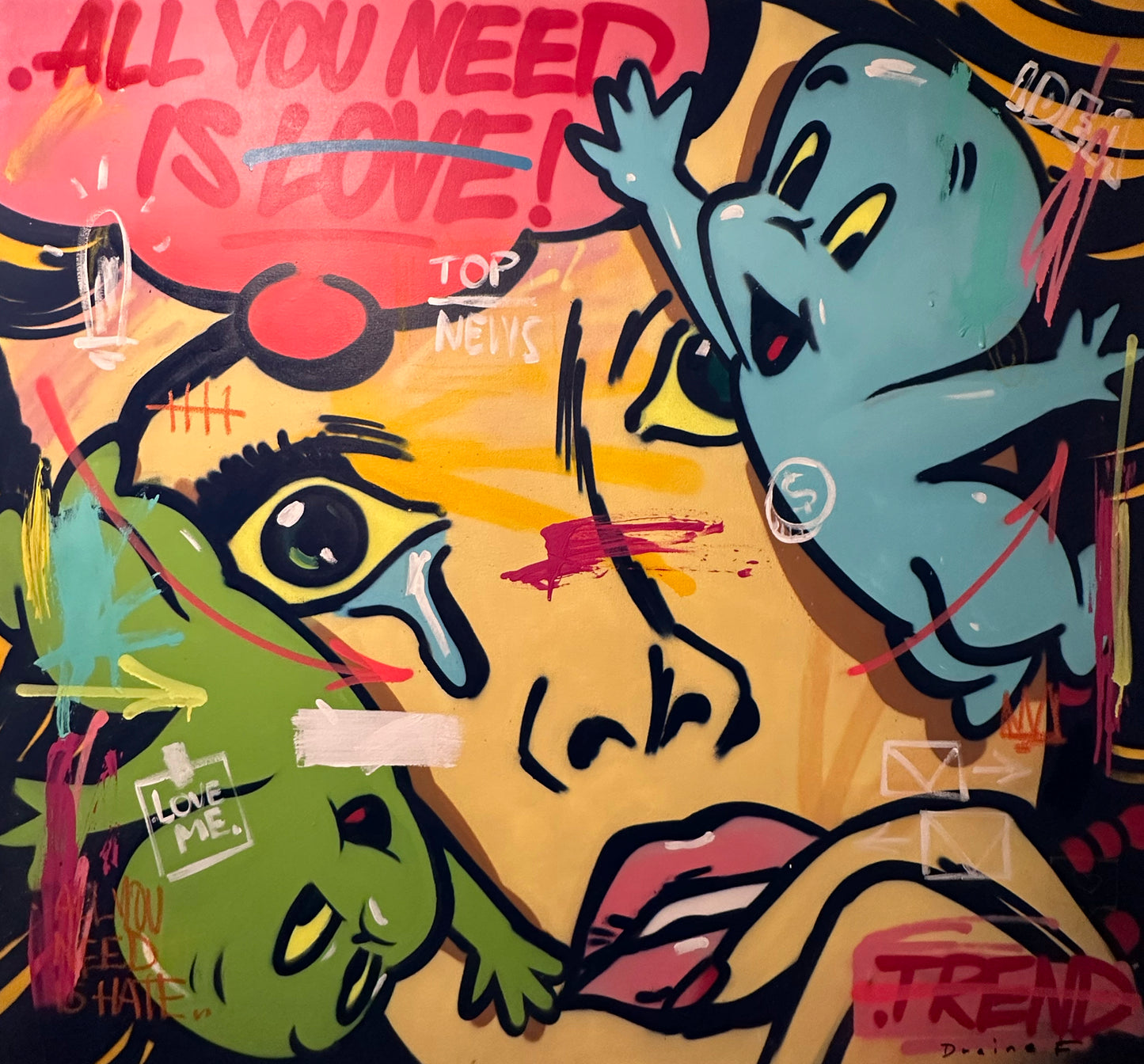 Draine Flores – All you need is love / Mixta sobre tela – 130 x 130 cm – 1/1