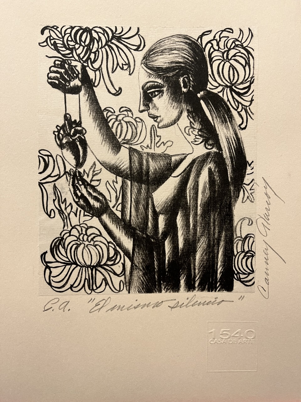 LOTE 002 / Carmen Alarcón - El mismo silencio / Litografìa en papel gampi montado en papel única de fabriano - 15 x 12 cm