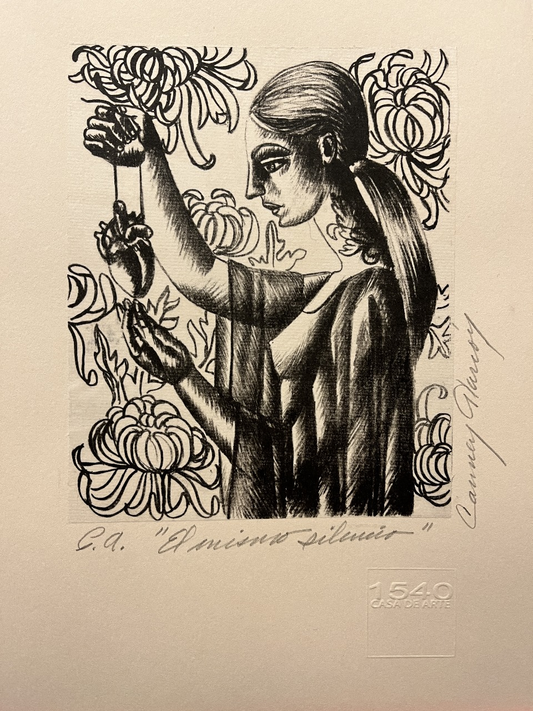 LOTE 002 / Carmen Alarcón - El mismo silencio / Litografìa en papel gampi montado en papel única de fabriano - 15 x 12 cm