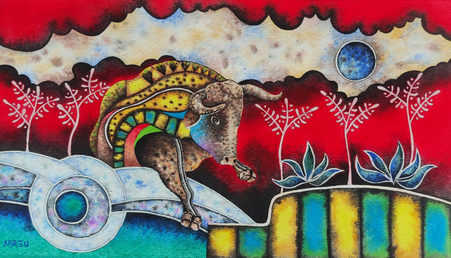 LOTE 036 / Juan Carlos Abreu - El guardián 2 / Gouache sobre papel - 19 x 32 cm