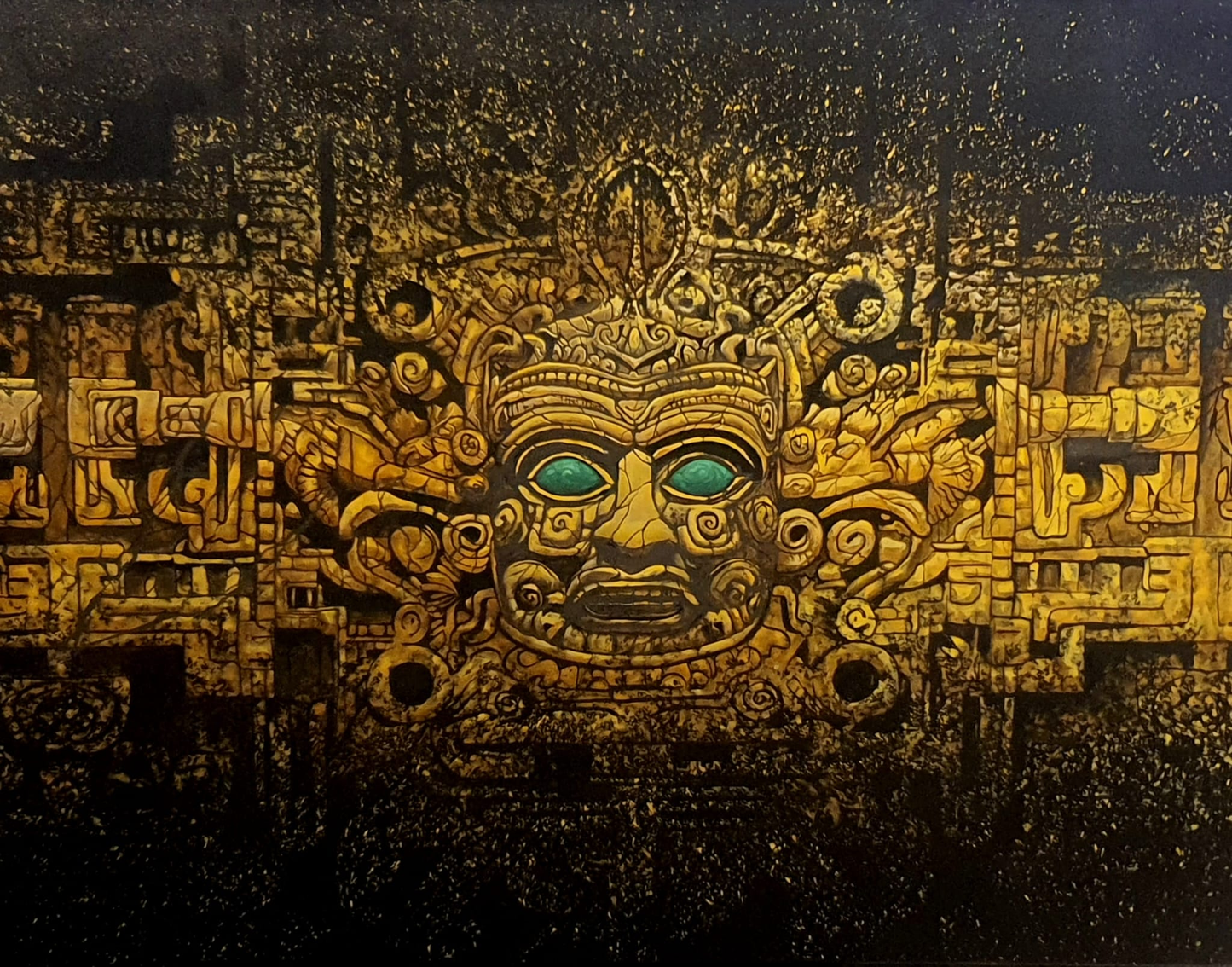 Mike Lombard - Chan Ya´ax Ajaw / Óleo con pigmentos sobre tela - 85 x 110 cm