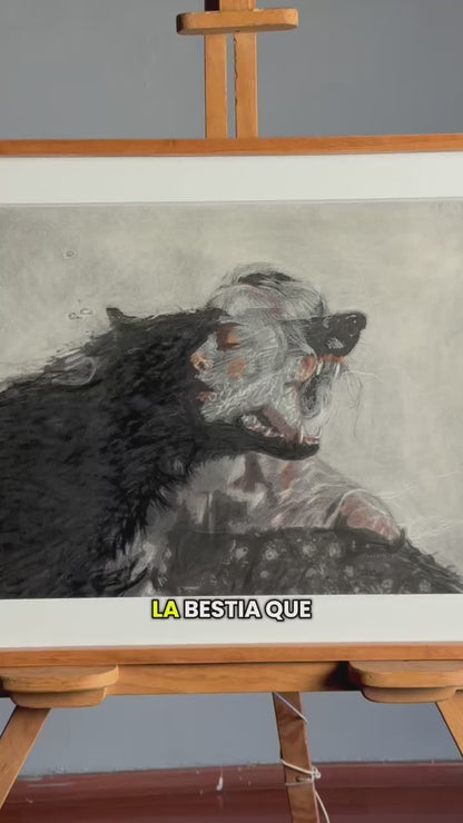 Carlos Larracilla - La bestia que somos / Acrilico, carboncillo, lapiz sobre papel  - 76 x 56 cm