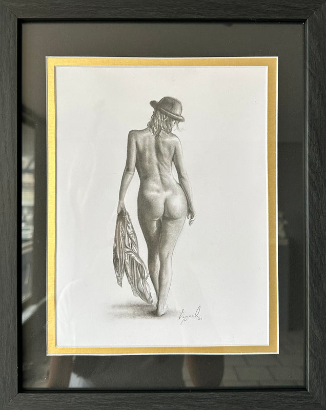 Rosario Lazcano – ST con sombrero / Grafito sobre opalina – 28 x 22 cm –